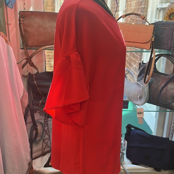 NWT Red Blouse by Arygeh with drop shoulder, short ruffled sleeves. - Picture 2 of 2